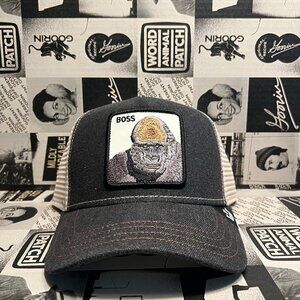 Authentic Goorin Bros The Boss Black Denim Gorilla Baby Blue Trucker Hat (NWT)